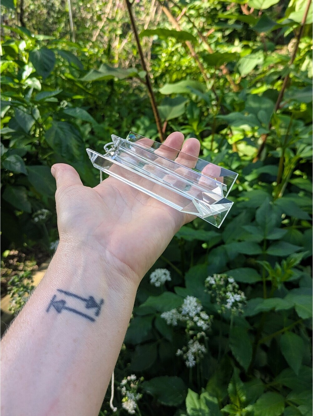 5 Glass prisms with single hole & silver tone clip, chandelier replacement parts